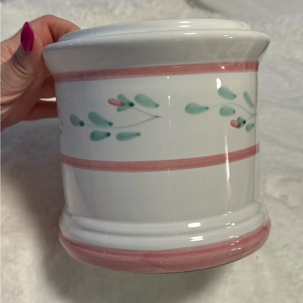 Caleca Hand Painted Large Canister Utensil Holder Made in Italy Cottagecore VTG